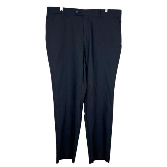 Perry Ellis Portfolio Dress Pants Men 38 x 32 Black Flat Front Wool Blend Career - Picture 1 of 10